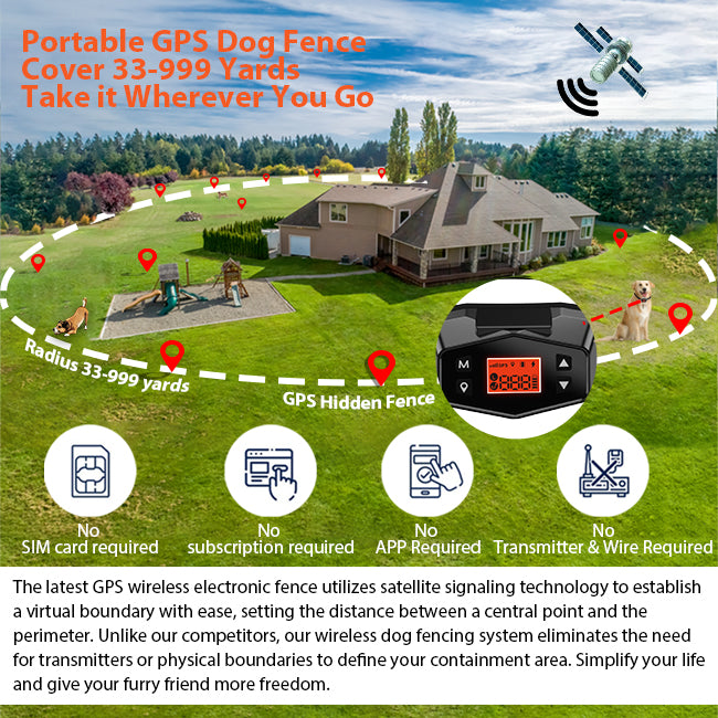 F800 GPS Wireless Outdoor Fence for 2 Dogs - PETHEY
